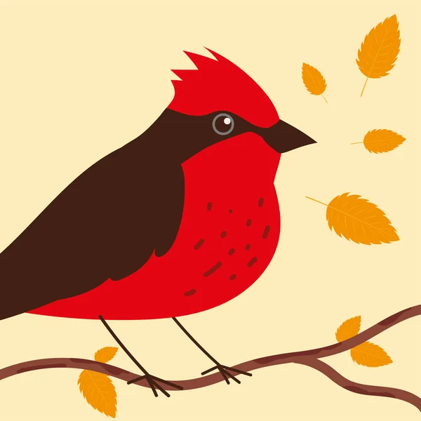 Rode Vogel Takkenbladeren — Stockvector