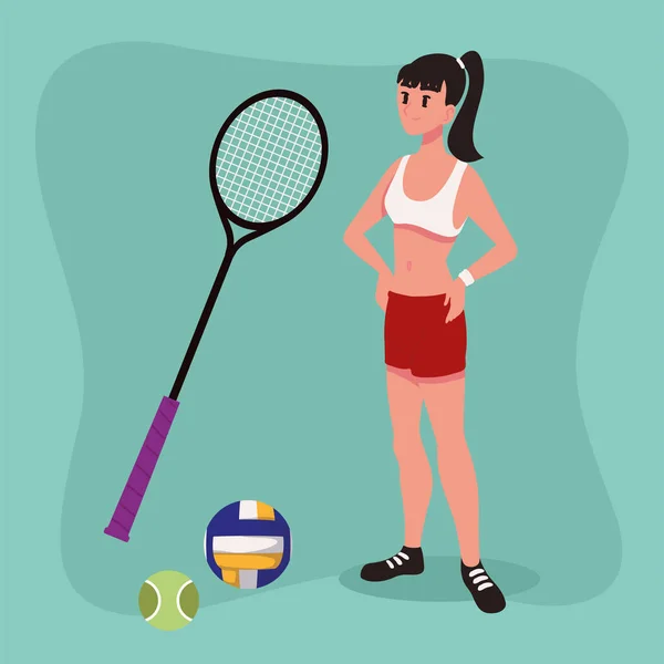 ラケットとボールを装備した女子スポーツ — ストックベクタ
