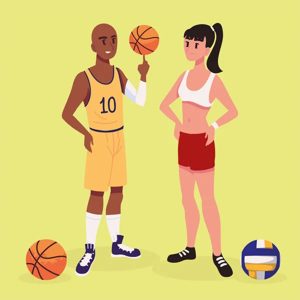 Caractères Athlétiques Sport Avec Balles — Image vectorielle
