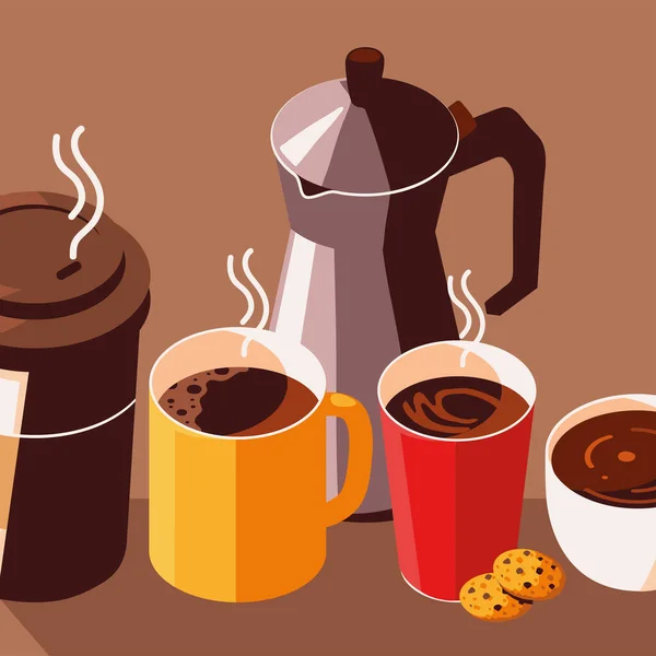 Kahve Fincanı Bisküvili Çaydanlık Izometrik — Stok Vektör