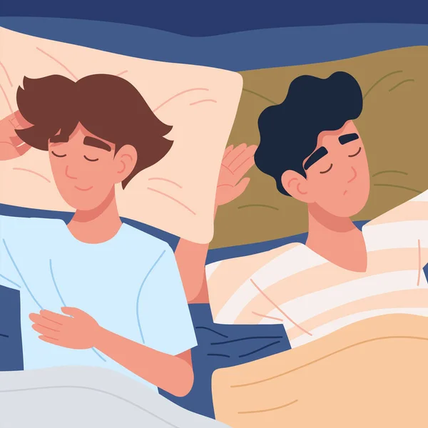Slapende Mannen Bed Bovenaanzicht — Stockvector