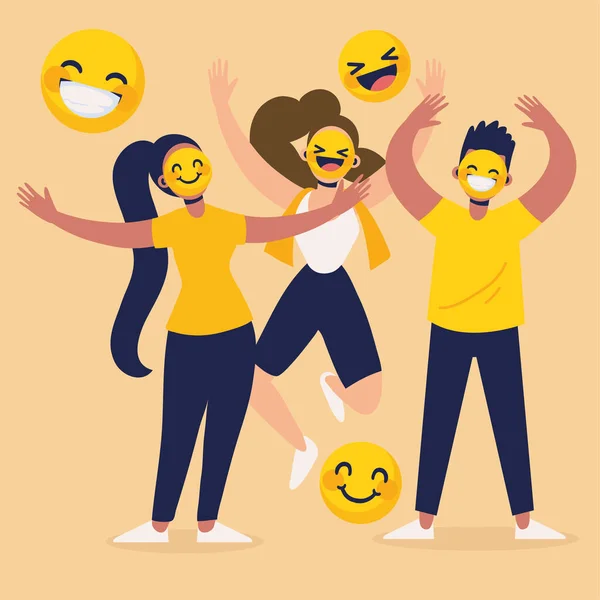 Pessoas Felicidade Celebração Sorrindo Emoji — Vetor de Stock