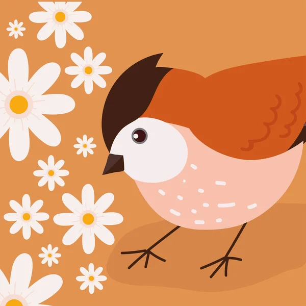 Pássaro Flores Natureza Design — Vetor de Stock