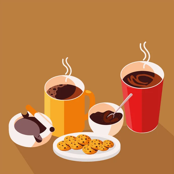 Kahve Zamanı Kurabiyeler Puro Izometrik — Stok Vektör