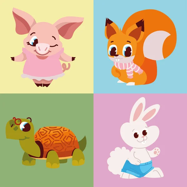 Set Cute Animals Detailed Style — Stock Vector