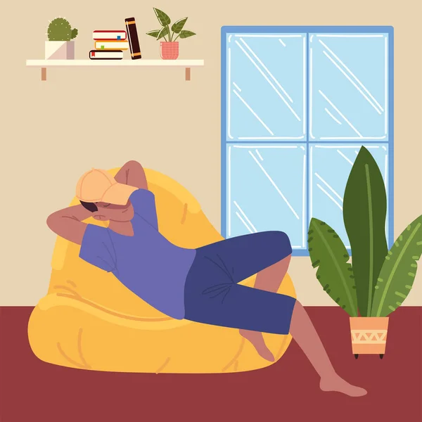 Homme Pose Relax Sur Chaise Dans Maison — Image vectorielle