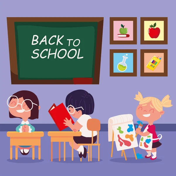 Zurück Zur Schule Schüler Lernen Klassenzimmer — Stockvektor