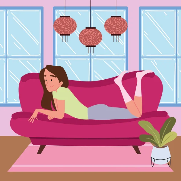 Woman Relax Pose Sofa — Stock Vector
