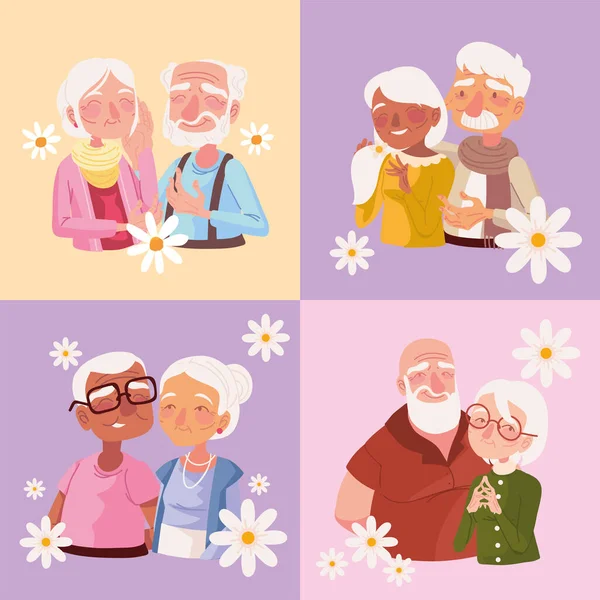 可愛い祖父母に花を — ストックベクタ