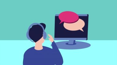 Çağrı merkezi erkek operatörü, 4k video animasyonu