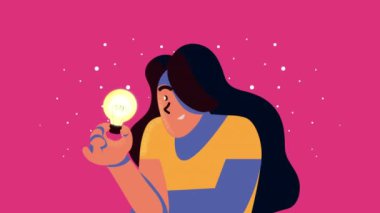 Ampul ışığı animasyonu olan kadın, 4k video animasyonu