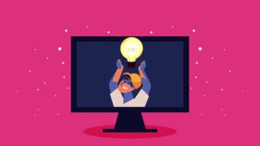 Ampul ışığı animasyonu olan bir adam, 4k video animasyonu