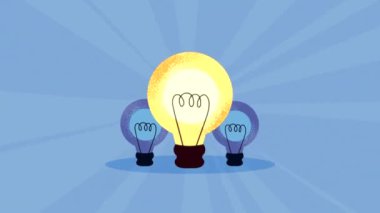 Üç ampul fikir animasyonu, 4k video animasyonu