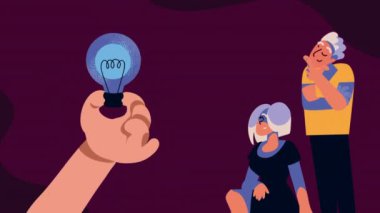 Ampul ışığı animasyonu ile el, 4k video animasyonu