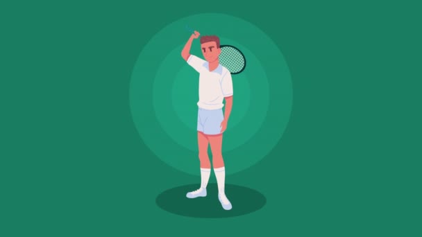 Männlicher Athlet Tennis Sport Charakter Animation Video Animiert — Stockvideo