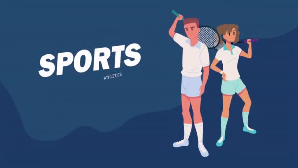 Atleti Coppia Tennis Sport Personaggi Video Animato — Video Stock