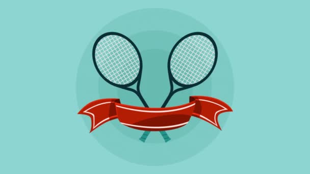 Raquetes Tênis Esporte Fita Vídeo Animado — Vídeo de Stock