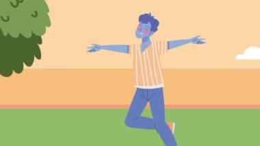 Mutlu genç çocuk karakteri kutluyor, 4k video animasyonu