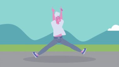 Mutlu genç çocuk karakteri kutluyor, 4k video animasyonu