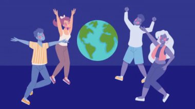 Mutlu gençler karakterleri kutluyor, 4k video animasyonu