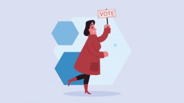 Etiket animasyonlu oy günü kadını, 4k video animasyonu