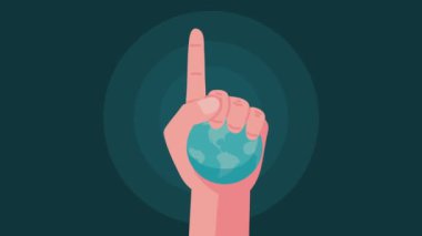 Dünya gezegeniyle el indeksleme, 4k video animasyonu