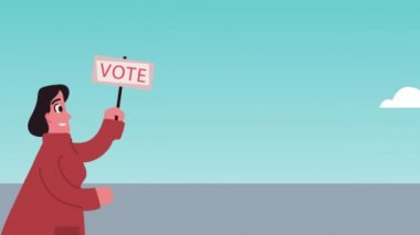 Etiket animasyonlu oy günü kadını, 4k video animasyonu