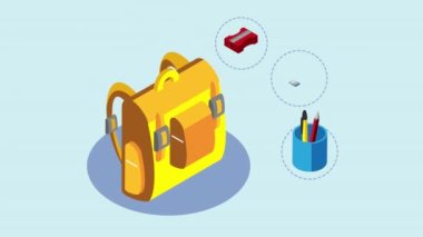 okul çantası eğitim animasyonu, 4k video animasyonu