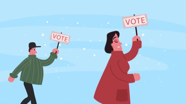 Voto Eleição Dia Casal Com Rótulos Animação Vídeo Animado — Vídeo de Stock