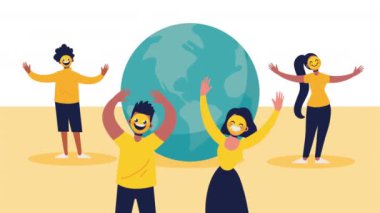 Dünya mutluluk günü insanların yüz ifadeleriyle, 4k video animasyonlarıyla