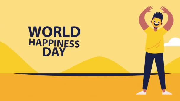 Mondo Felicità Giorno Lettering Animazione Video Animato — Video Stock