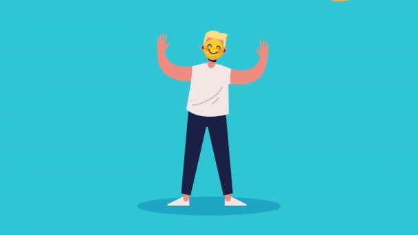 Mundo Felicidade Dia Animação Com Homem Emoji Rosto Vídeo Animado — Vídeo de Stock