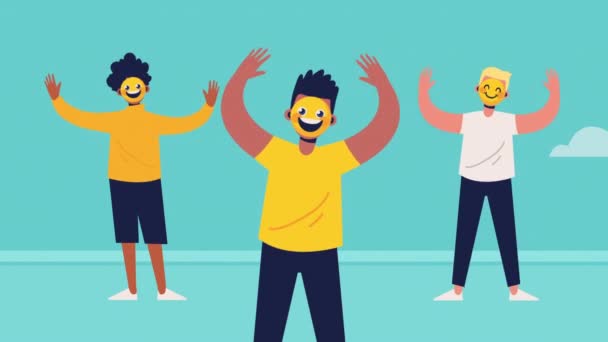 Świat Szczęście Dzień Chłopcy Emotikony Twarzy Wideo Animowane — Wideo stockowe