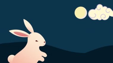 Sonbahar festivalinin ortası tavşan animasyonu, 4k video animasyonu