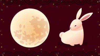 Sonbahar ortası tavşan ve dolunay festivali, 4k video animasyonu