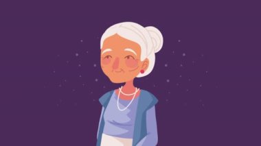 Sevimli büyükanne karakteri animasyonu, 4k video animasyonu