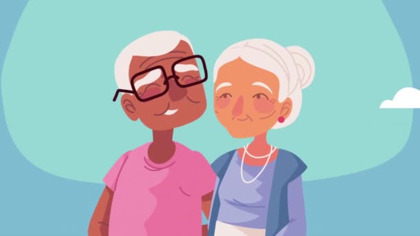 Bonito Avós Casal Personagens Animação Vídeo Animado — Vídeo de Stock