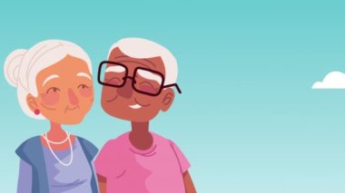 Sevimli büyükanne ve büyükbaba karakter animasyonu, 4k video animasyonu