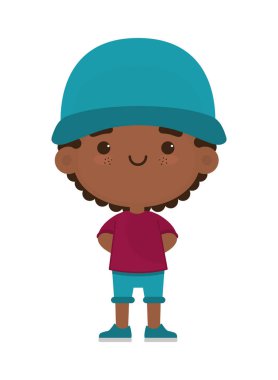 Şapka ikonlu kawaii çocuk.