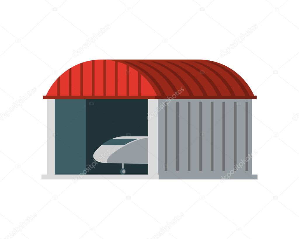 hangar with plane icon isolated