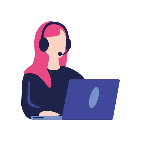 Call Center Operator Woman Laptop — Image vectorielle