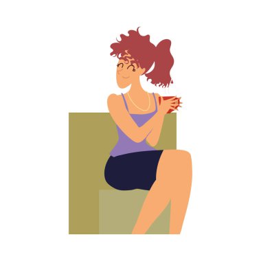 woman holding cup of coffee, isolated