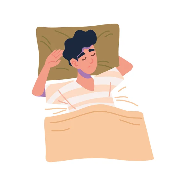 Guy Sleeping Bed Icon Isolated — 스톡 벡터