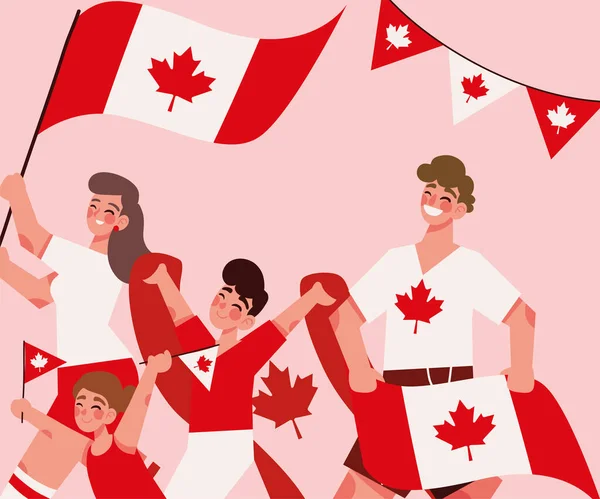 Celebrating People Canada Day Flags — Vettoriale Stock