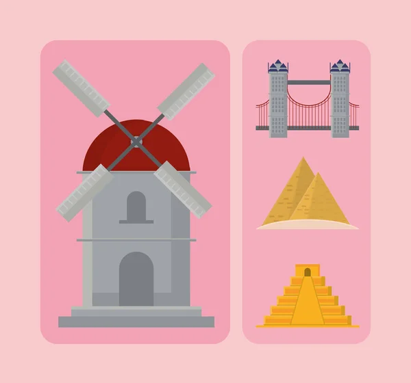 Famous World Landmarks Icon Set — Wektor stockowy