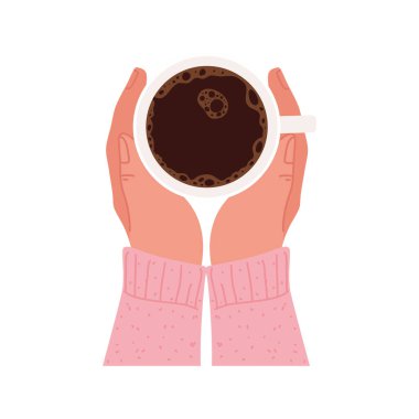 Kahve fincanı olan eller, izole.