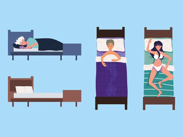 Icons Sleeping People Bed — Stok Vektör