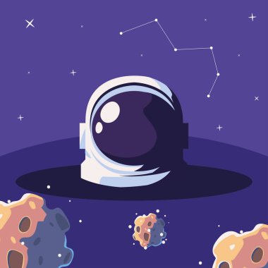 astronaut helmet and asteroids space
