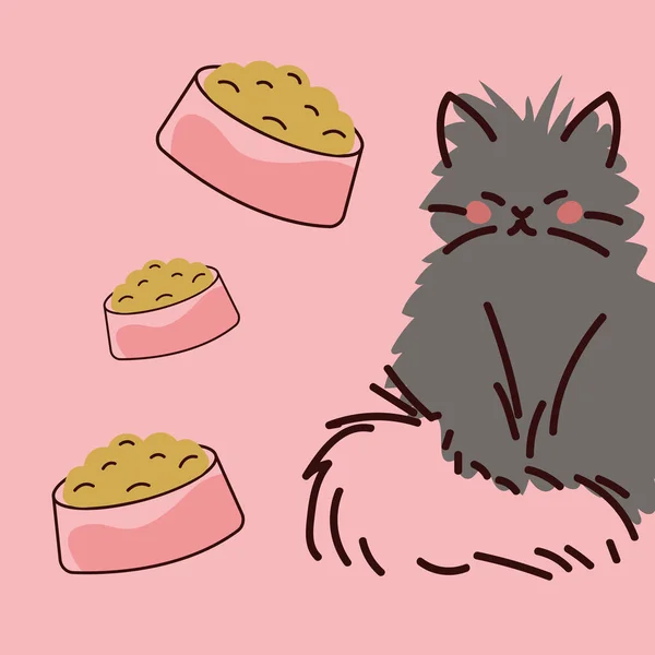 Fluffy Cat Food Cartoon — 图库矢量图片