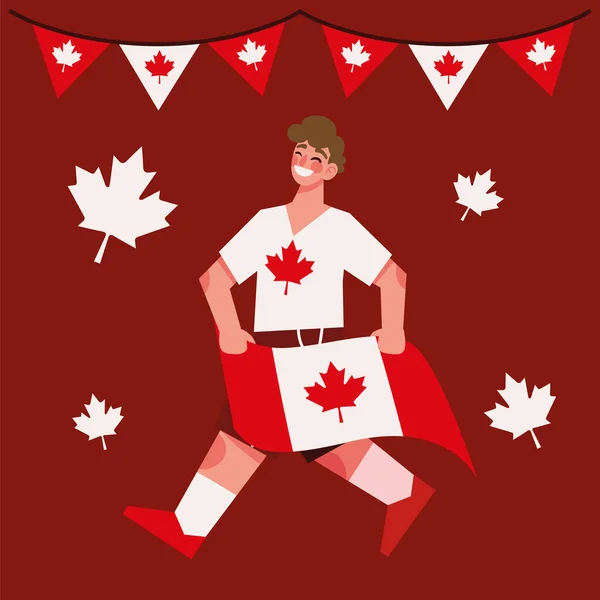 拿着加拿大国旗和束腰的男人 — 图库矢量图片